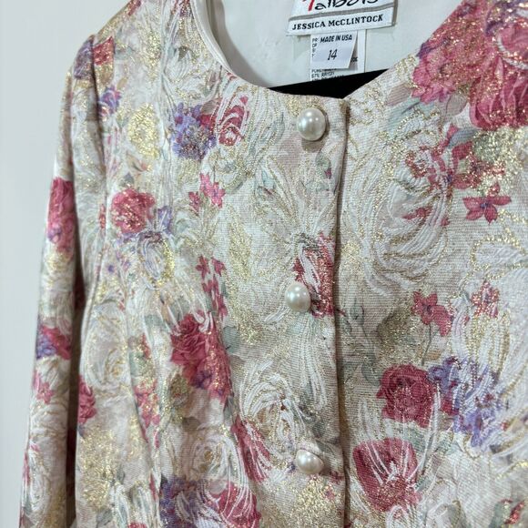 Vintage Talbots Jessica McClintock Floral Lace Jacket 14 Pearl Jacquard Lace 80s - Picture 5 of 13